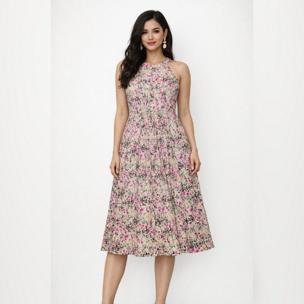 Adrianna Papell Halter Floral Dress Womens Size 4 Chiffon